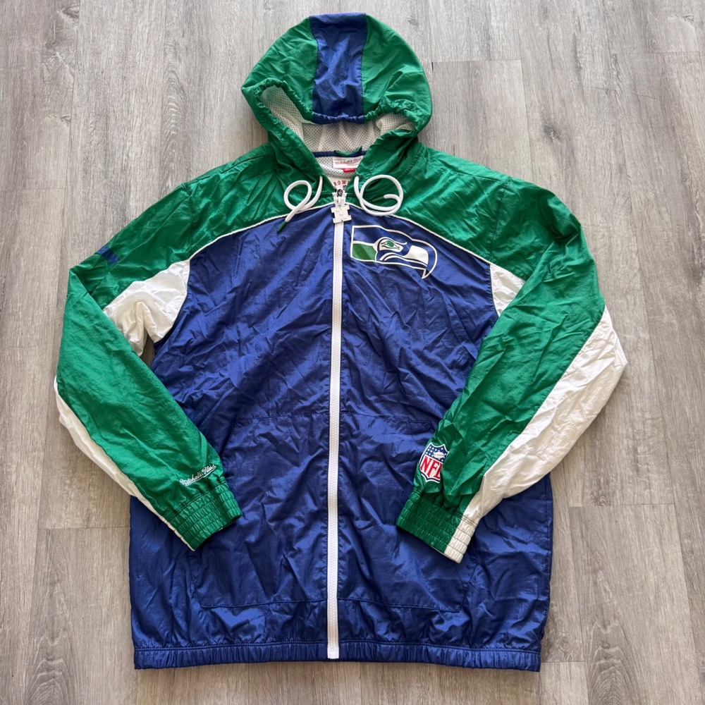 Mitchell & Ness Seattle Seahawks NFL Windbreaker Jacket Green Blue Mens Large